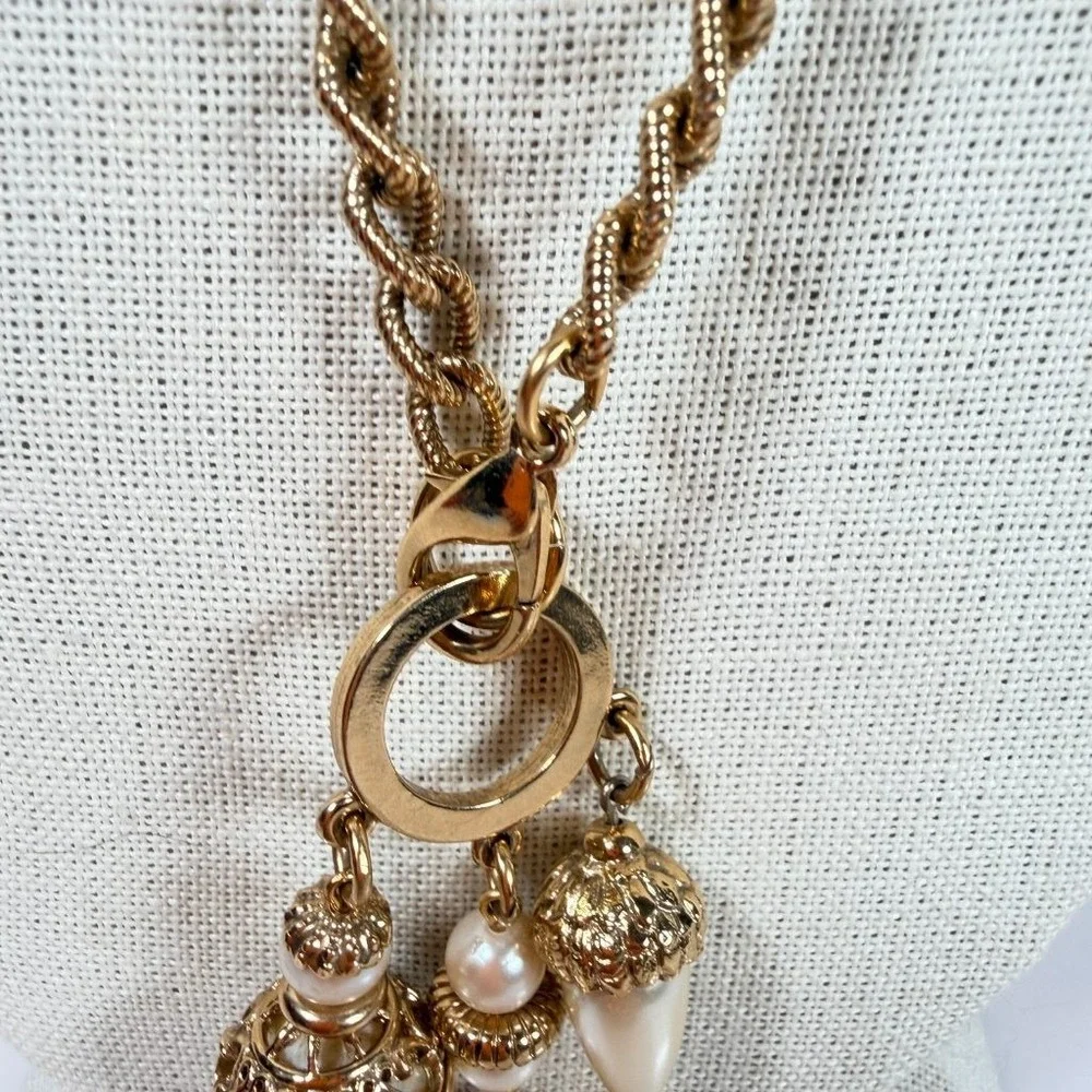 Vintage 1928 Watch Necklace Faux Pearl Dangle Drop 32